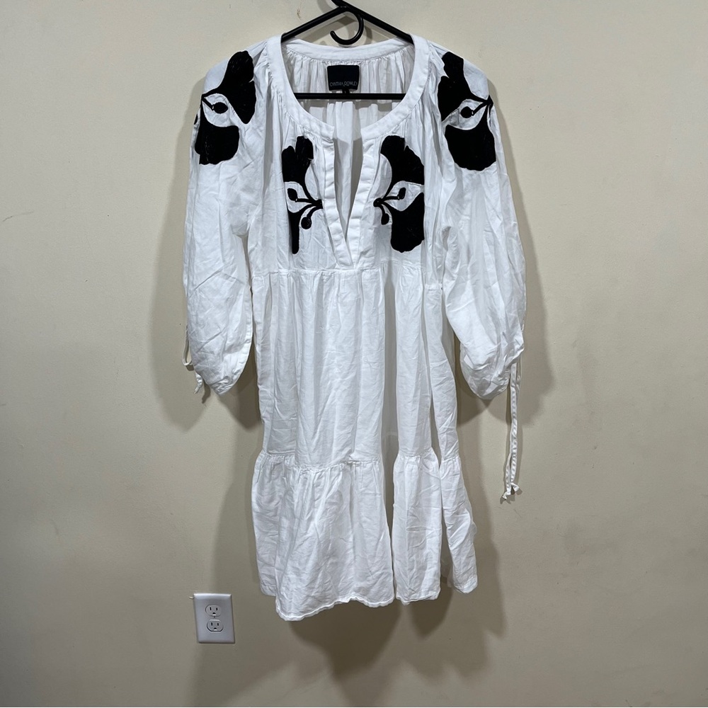 Cynthia Rowley steffey dress size large black and white vacation tropical cotton